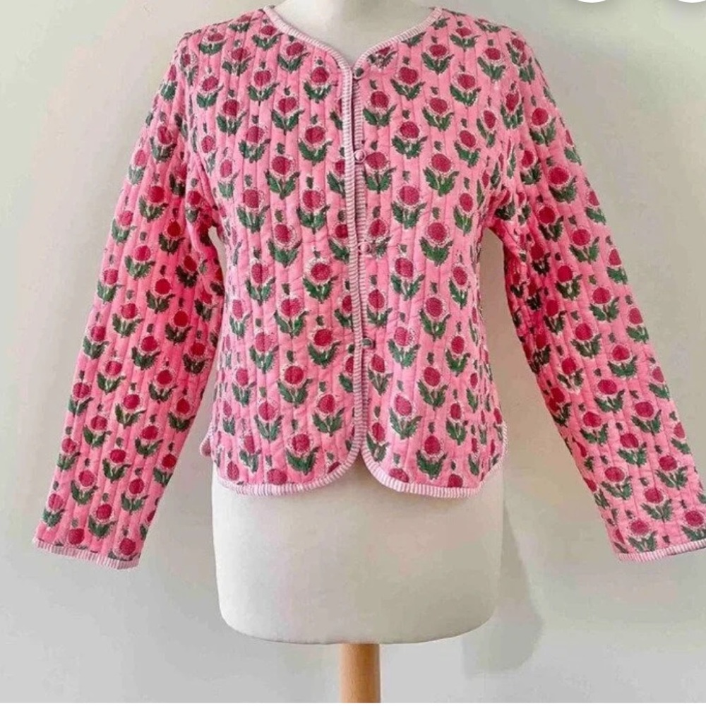 Pink floral quilted jacket (medium)
